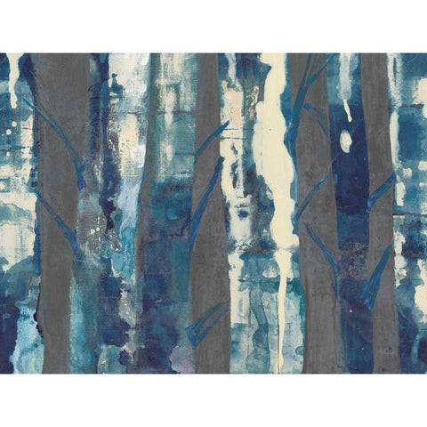 Deep Woods III Indigo on Gray Gold Ornate Wood Framed Art Print with Double Matting by Hristova, Albena