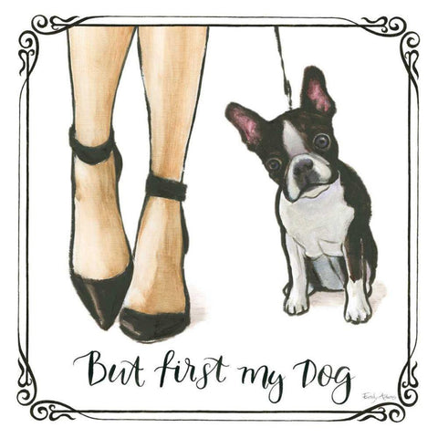 Furry Fashion Friends II But First Black Ornate Wood Framed Art Print with Double Matting by Adams, Emily