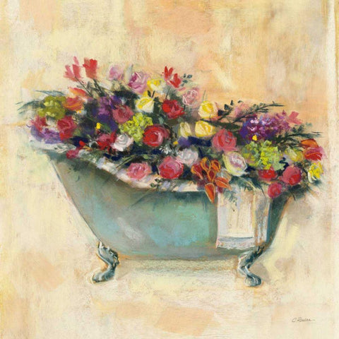 Bathtub Bouquet I Gold Ornate Wood Framed Art Print with Double Matting by Rowan, Carol