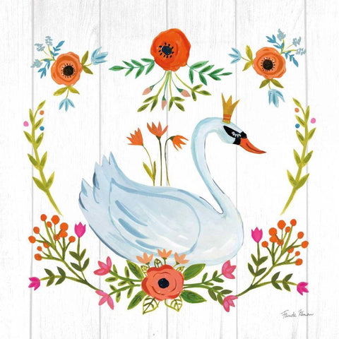 Swan Love I White Modern Wood Framed Art Print with Double Matting by Zaman, Farida