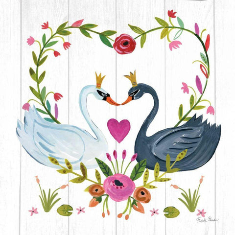 Swan Love III White Modern Wood Framed Art Print with Double Matting by Zaman, Farida