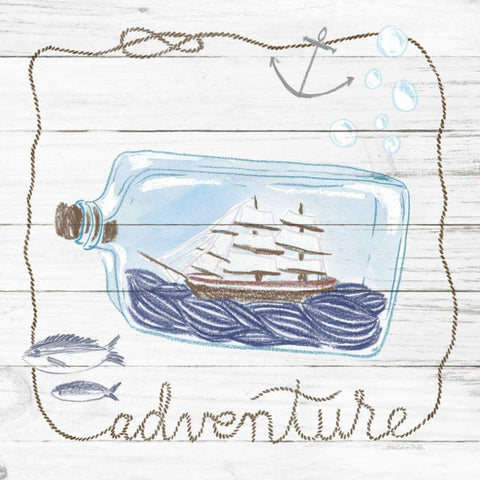 Ship in a Bottle Adventure Shiplap White Modern Wood Framed Art Print by Miller, Sara Zieve