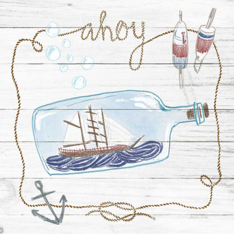 Ship in a Bottle Ahoy Shiplap Black Modern Wood Framed Art Print with Double Matting by Miller, Sara Zieve