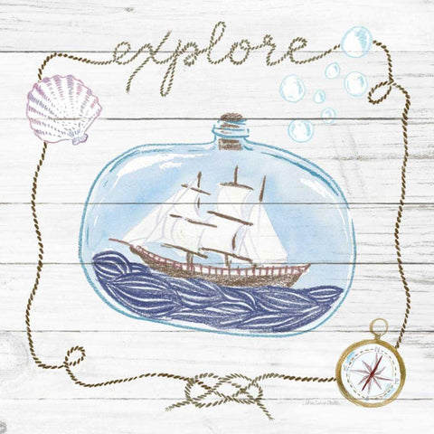 Ship in a Bottle Explore Shiplap Black Modern Wood Framed Art Print by Miller, Sara Zieve