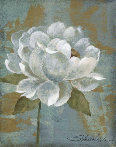 Peony TIle I - Wag White Modern Wood Framed Art Print with Double Matting by Vassileva, Silvia