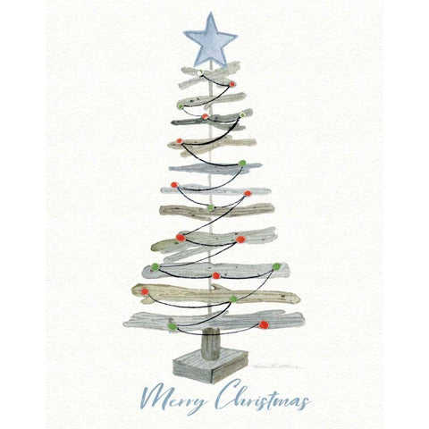 Coastal Holiday Tree III Red Merry Christmas Gold Ornate Wood Framed Art Print with Double Matting by McKenna, Kathleen Parr