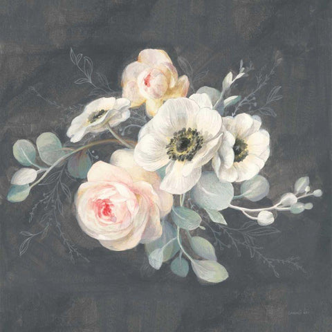 Roses and Anemones Square White Modern Wood Framed Art Print with Double Matting by Nai, Danhui