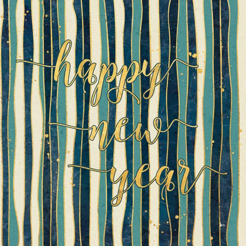 Coastal Lace Happy New Year Stripes Black Ornate Wood Framed Art Print with Double Matting by Aiken, Jess