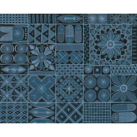Adire VII Black Modern Wood Framed Art Print with Double Matting by Lovell, Kathrine