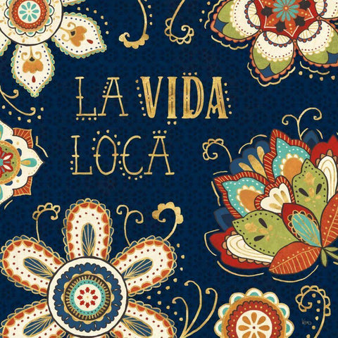 La Vida Loca II Blue Gold Ornate Wood Framed Art Print with Double Matting by Charron, Veronique