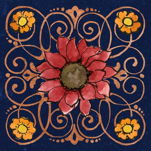 October Garden VIII Blue Black Ornate Wood Framed Art Print with Double Matting by Grove, Beth