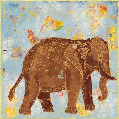 Elephant Gold Ornate Wood Framed Art Print with Double Matting by Day, Kellie