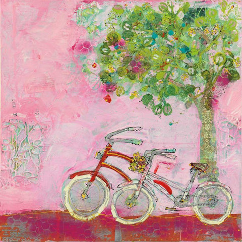 Pink Bicycles Black Ornate Wood Framed Art Print with Double Matting by Day, Kellie