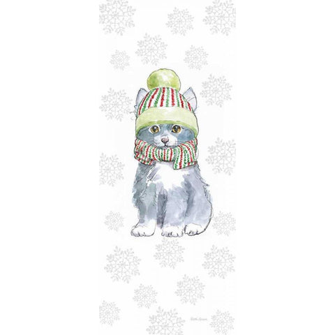 Christmas Kitties II Snowflakes Gold Ornate Wood Framed Art Print with Double Matting by Grove, Beth