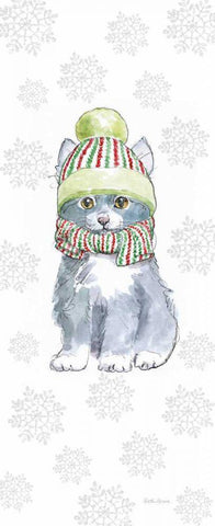 Christmas Kitties II Snowflakes White Modern Wood Framed Art Print with Double Matting by Grove, Beth