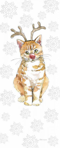 Christmas Kitties III Snowflakes White Modern Wood Framed Art Print with Double Matting by Grove, Beth