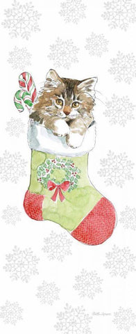 Christmas Kitties IV Snowflakes White Modern Wood Framed Art Print with Double Matting by Grove, Beth