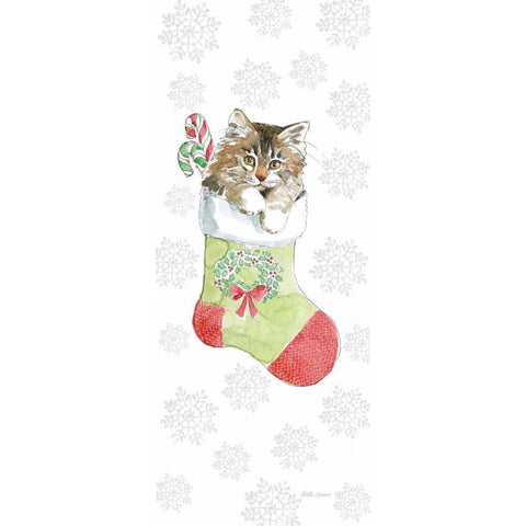Christmas Kitties IV Snowflakes Black Modern Wood Framed Art Print with Double Matting by Grove, Beth