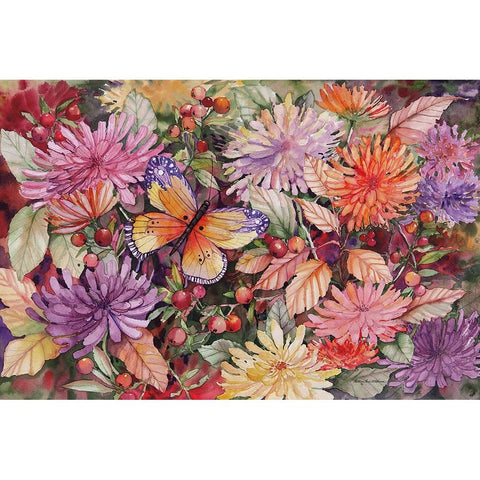 Butterfly and Dahlia White Modern Wood Framed Art Print by McKenna, Kathleen Parr