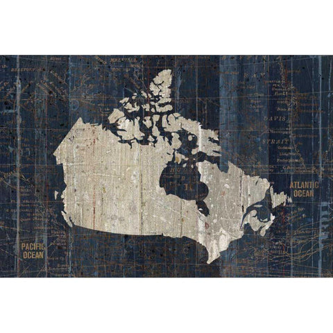 Old World Map Blue Canada White Modern Wood Framed Art Print by Wild Apple Portfolio