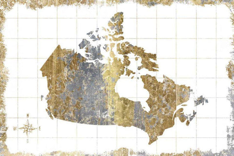 Gilded Map Canada Black Ornate Wood Framed Art Print with Double Matting by Wild Apple Portfolio