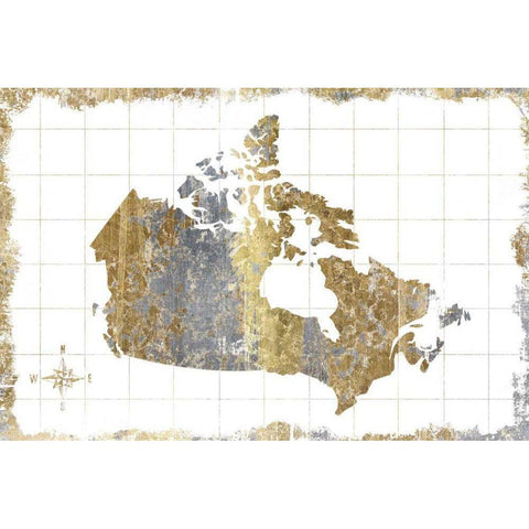 Gilded Map Canada White Modern Wood Framed Art Print by Wild Apple Portfolio