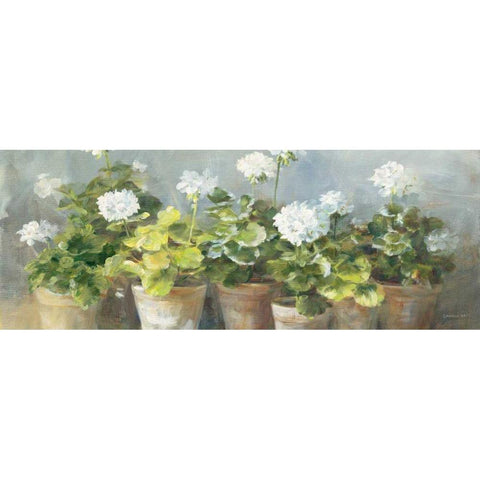 White Geraniums v2 Gold Ornate Wood Framed Art Print with Double Matting by Nai, Danhui