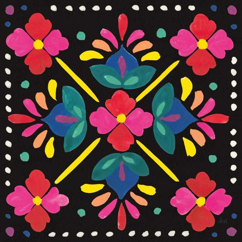 Floral Fiesta Tile I Black Modern Wood Framed Art Print with Double Matting by Marshall, Laura