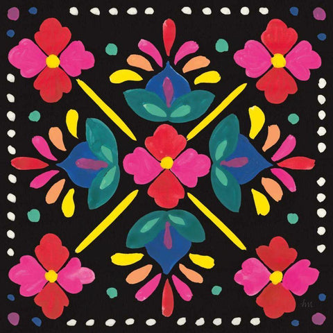 Floral Fiesta Tile I White Modern Wood Framed Art Print with Double Matting by Marshall, Laura