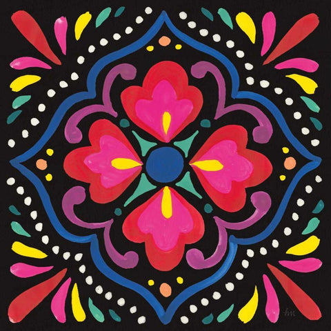 Floral Fiesta Tile V Black Ornate Wood Framed Art Print with Double Matting by Marshall, Laura