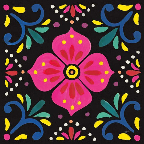 Floral Fiesta Tile IX Black Modern Wood Framed Art Print by Marshall, Laura