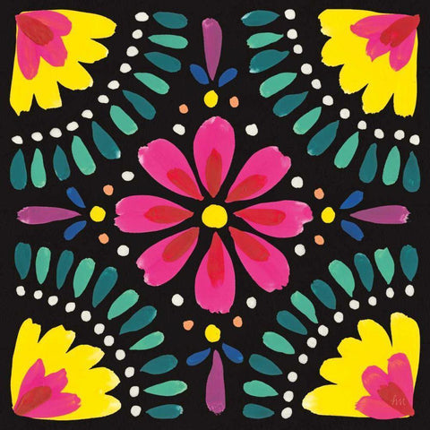 Floral Fiesta Tile X Black Modern Wood Framed Art Print by Marshall, Laura