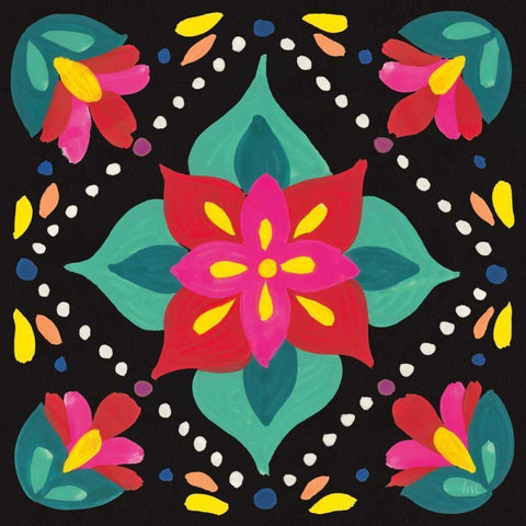 Floral Fiesta Tile XI Black Modern Wood Framed Art Print by Marshall, Laura