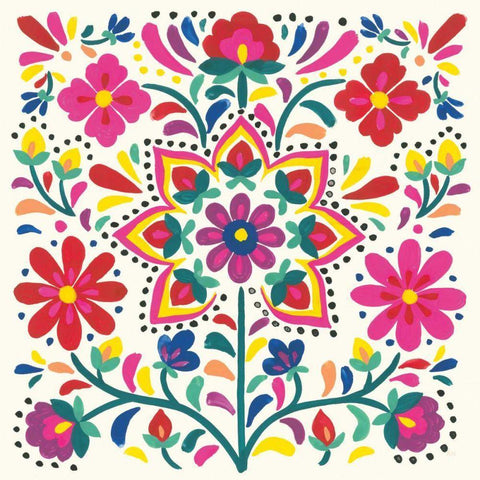 Floral Fiesta White III Black Ornate Wood Framed Art Print with Double Matting by Marshall, Laura