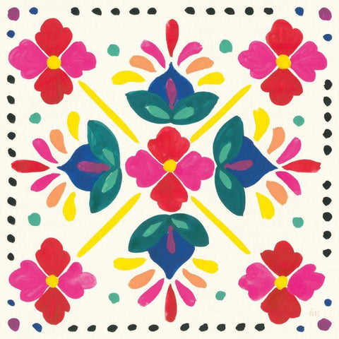 Floral Fiesta White Tile I Black Ornate Wood Framed Art Print with Double Matting by Marshall, Laura