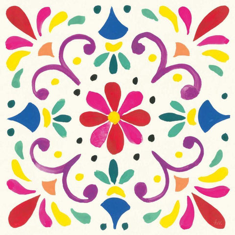 Floral Fiesta White Tile III White Modern Wood Framed Art Print by Marshall, Laura
