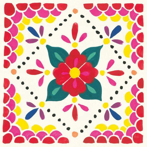 Floral Fiesta White Tile IV White Modern Wood Framed Art Print by Marshall, Laura