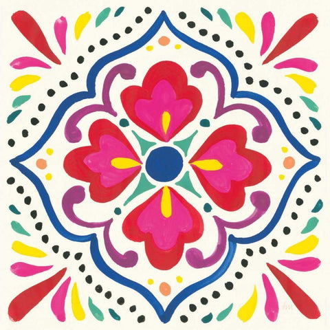 Floral Fiesta White Tile V White Modern Wood Framed Art Print with Double Matting by Marshall, Laura