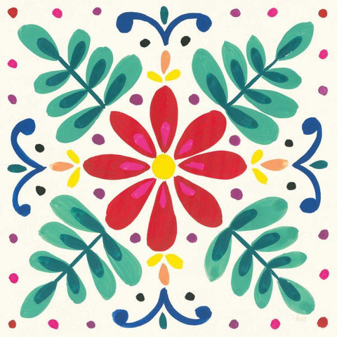 Floral Fiesta White Tile VI White Modern Wood Framed Art Print with Double Matting by Marshall, Laura
