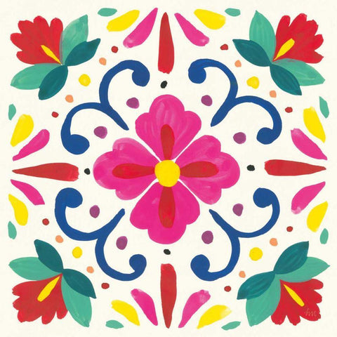 Floral Fiesta White Tile VII Black Ornate Wood Framed Art Print with Double Matting by Marshall, Laura