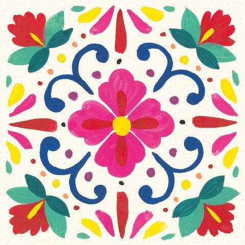 Floral Fiesta White Tile VII Black Modern Wood Framed Art Print with Double Matting by Marshall, Laura