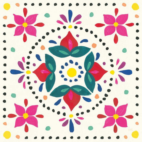 Floral Fiesta White Tile VIII White Modern Wood Framed Art Print by Marshall, Laura