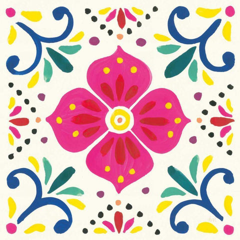 Floral Fiesta White Tile IX Black Modern Wood Framed Art Print by Marshall, Laura