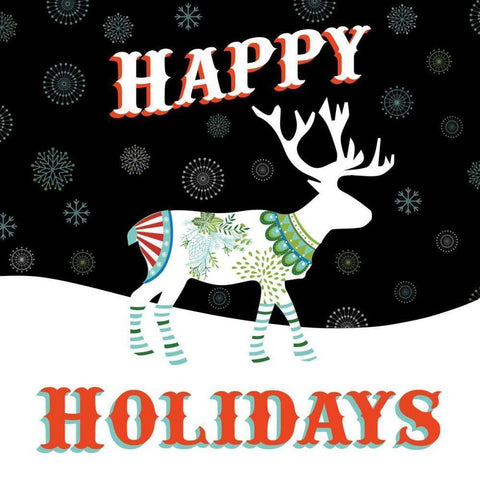 Mod Holiday on Black I Black Modern Wood Framed Art Print by Wild Apple Portfolio