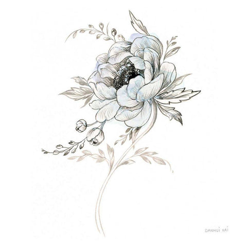 Sketchbook Garden VIII White Modern Wood Framed Art Print with Double Matting by Nai, Danhui