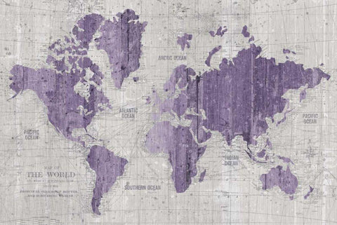 Old World Map Purple Gray White Modern Wood Framed Art Print with Double Matting by Wild Apple Portfolio