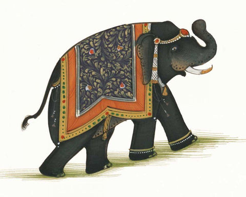 India Elephant I Light Crop Black Ornate Wood Framed Art Print with Double Matting by Wild Apple Portfolio