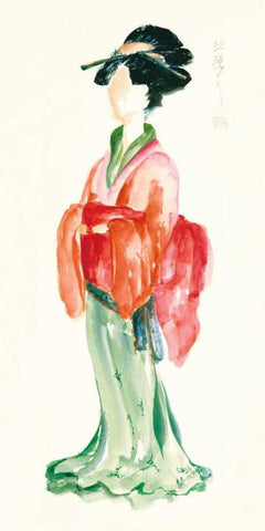 Geisha I Bright Crop White Modern Wood Framed Art Print with Double Matting by Paschke, Chris