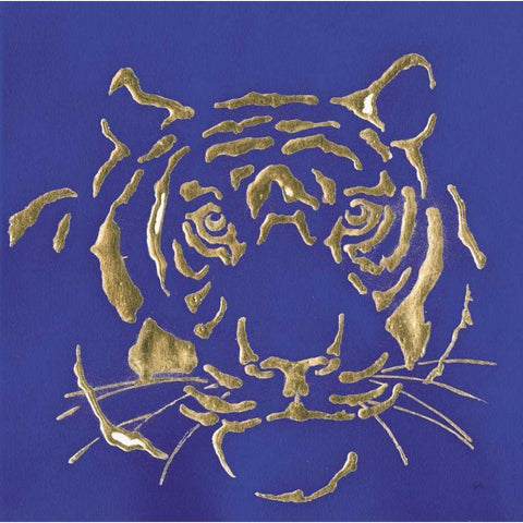 Gilded Tiger Indigo Gold Ornate Wood Framed Art Print with Double Matting by Paschke, Chris