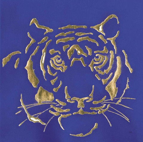 Gilded Tiger Indigo White Modern Wood Framed Art Print with Double Matting by Paschke, Chris